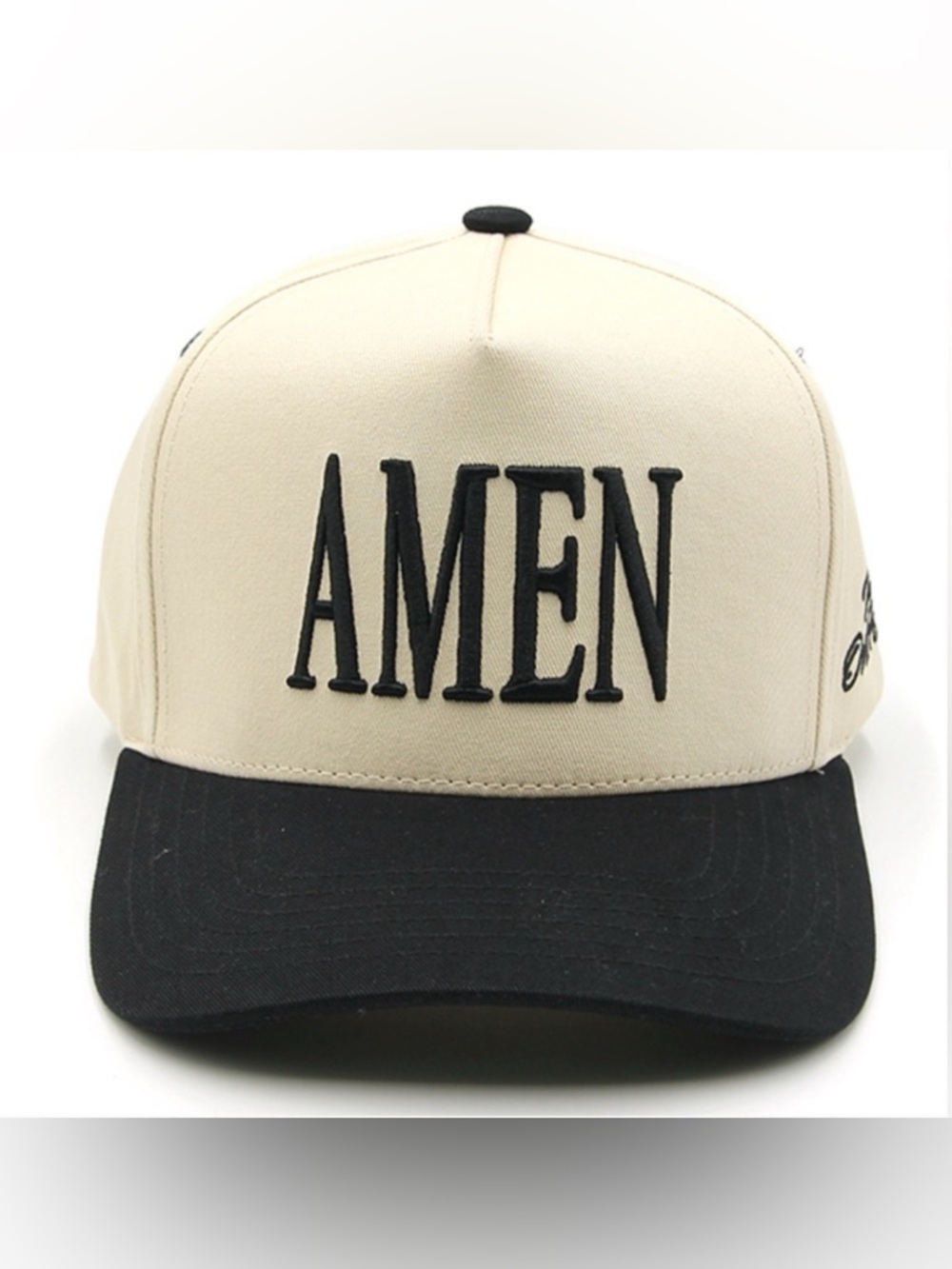 ‘AMEN’ Black & Cream  Faith Over Fear Cap with'Embroidery